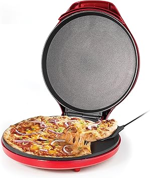 Betty Crocker Pizza Maker Plus, 12" Indoor Electric Grill, Nonstick Griddle Pan for Pizzas, Quesadillas, Tortillas, Nachos and more, 12" Electric Griddle for Delicious Meals and Snacks, Red