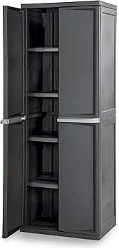 Sterilite 4 Shelf Cabinet, Heavy Duty and Easy to Assemble Plastic Storage Unit, Organize Bins in the Garage, Basement, Attic, Mudroom, Gray, 1-pack