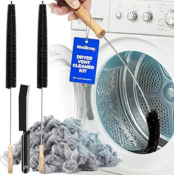 Holikme 3 Pcs Dryer Vent Cleaner Kit, 304 Stainless Steel Replacement Lint Brush for Clothes Dryer Vent Trap, Cleaning Brush & Flexible Crevice Tool
