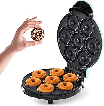 Dash Express Mini Donut Maker - Homemade Dessert Maker - Features Double-Sided, Non-Stick Surface & Space-Saving Design - Makes 7 - Aqua