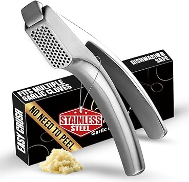 Lifetime Replacement Garlic Press Stainless Steel No Need to Peel, Detachable Handle for Fine Mincing-Premium Garlic Mincer Tool, Rust-Proof, Easy to Clean, Dishwasher Safe Garlic Crusher
