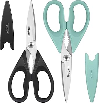 iBayam 2 Pack All Purpose Kitchen Shears Heavy Duty - Stainless Steel Kitchen Scissors With Protective Sheath, Soft Comfort-Grip Handle, Food & Meat Scissors, Home, Kitchen, Dining Utility Gadgets