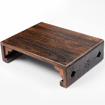 Low Wood Stool, Rectangular Bed Step Stool, Large Surface Step Ladder for Kitchen & Bathroom, Foot Rest Stool Under Desk, Portable Bed Table for Laptop and Tea