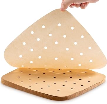 MFJUNS 200PCS Parchment Paper, 9 Inch Square Air Fryer Liner, Filter Paper, (100 Perforated & 100 Imperforate), Non-Stick Baking Paper for Steamers, Cake Pan