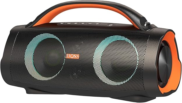 DOSS Extreme Boom Pro 100W Loud Outdoor Speaker, 2+2 Channel, IPX6 Waterproof, Bluetooth 5.3, 20H Playtime, Dynamic Lights, Portable Speaker for Camping, Beach, Pool, Working Outside - Orange