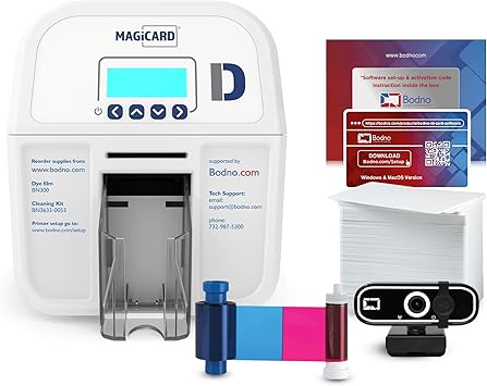 Bodno Magicard D Dual Sided ID Card Printer & Complete Supplies Package ID Software - Silver Edition
