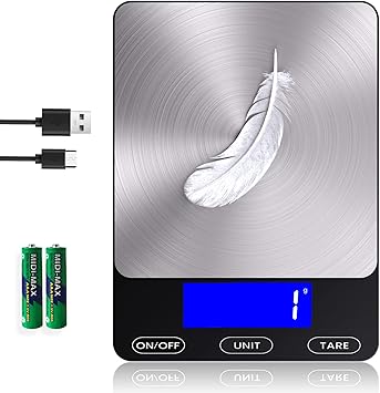 Food Scale -33lb Digital Kitchen Scale for Food Ounces Grams Rechargeable 304 Stainless Steel,Batteries and Type-C Charging | Perfect for Meal Prep, Cooking, and Baking, Black