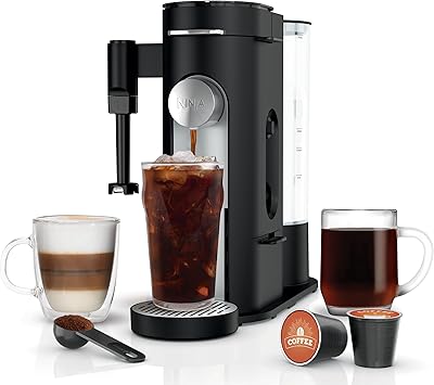 Ninja Coffee Maker, Single Serve, Brew with Coffee Pods and Grounds, Compatible with K-Cup Pods, 4 Styles, up to 24 Ounces Cup Sizes and 56 Ounces Removable Reservoir, Black, PB051
