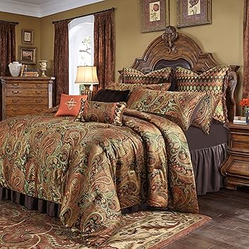 Loom and Mill 9-Piece Jacquard Comforter Sets King, Classic Paisley Design Bed in a Bag, Luxury Vintage Damask Bedding Set with Euro Shams, Bedskirt, Filled Decorative Pillow for Home(King)