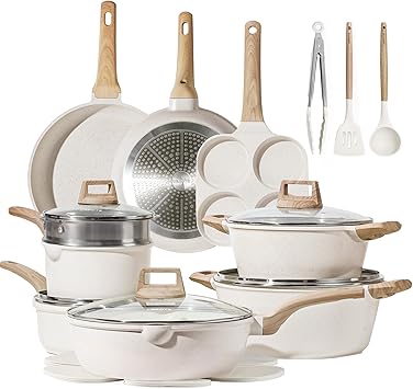 CAROTE Pots and Pans Set, Nonstick Cookware Sets, 21pcs Induction Cookware Kitchen Set Non Stick Cooking Set w/Frying Pans & Saucepans (PFOS, PFOA Free)