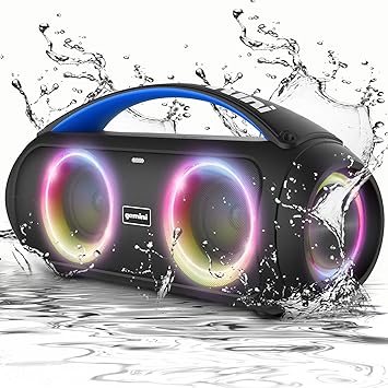 Gemini Portable Bluetooth Boombox Speaker with Deep Bass, LED Party Lights, FM Radio, USB, Mic Input & 7-Hour Battery – Rechargeable Wireless Speaker for Travel, Gym, or Home Use (GGO-230L)