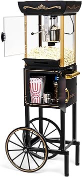Nostalgia Popcorn Maker Machine - Vintage Theater Style Popcorn Cart With 2.5oz Stainless Steel Kettle, Makes Up To 10 Cups Easily - Bring Home the Fun with Theater Style Popcorn Machine-Black