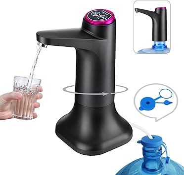 5 Gallon Water Pump, Water Dispenser for 5 Gallon Bottle, USB-C Rechargeable Water Jug Dispenser, Portable Automatic Water Pump for Home, Black