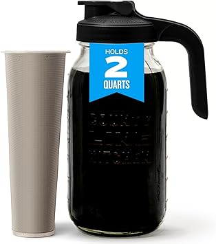 County Line Kitchen 64 oz Glass Cold Brew Coffee Maker with Leak-Proof Lid, Wide Mouth Mason Jar - Iced Coffee and Tea Pitcher - Black