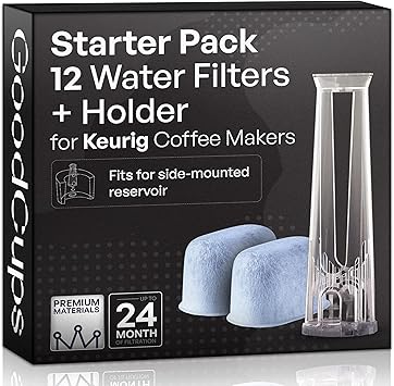 Water Filter Holder and 12 Water Filters for Keurig K-Supreme, K-Slim, K-Express, K-Select, K-Classic, K-Duo Plus, K-Elite, K-Iced, K-Cafe - for Use in All Keurig Brewers with Side-Loaded Reservoir