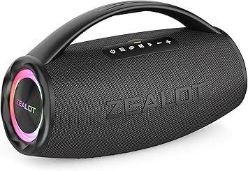 ZEALOT Bluetooth Speaker Wireless with Lights, 100W Peak Loud Booming Bass, USB/3.5mm AUX/TF Card Input, IPX6 Waterproof, BT5.2, 24H Playtime, TWS, Portable Speaker for Outdoor Party Beach Home Gift