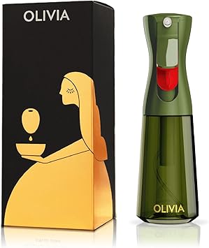 OLIVIA SIGNATURE Advanced Kitchen Oil Sprayer with Flairosol Technology, Fine Mist & Portion Control, Refillable Glass Olive Oil Cooking Spray Bottle for Air Fryer, Salad, BBQ, 200ml (Green, Gold)