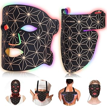 Red Light Therapy for Face and Neck, 8 Colors LED Face Mask Light Therapy with 850NM Near Infrared, 3000 mAh Rechargeable 6-In-1 Red Light Therapy Mask Set Skin Care Device for Skin Rejuvenation