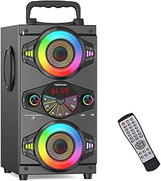 Portable Bluetooth Speakers 60W Big Powerful Wireless Loud Stereo Bass Sound Boombox Home Party Speaker with Subwoofer, FM Radio, LED Colorful Lights