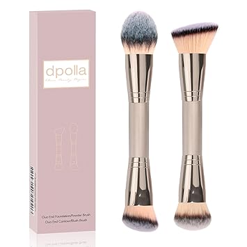 Foundation Makeup Brushes, 2Pcs Premium Dual-Ended Makeup Brush (Foundation, Powder, Blush & Contour Brushes) for Buffing Liquid, Cream, Powder, Blending Face Brush, Fit for Home, Travel & Gifting