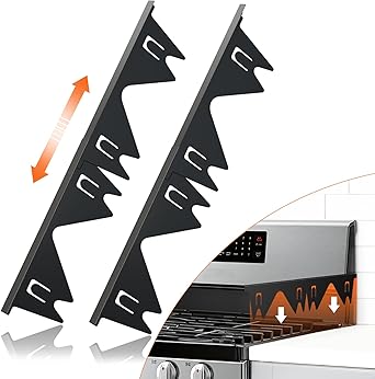Stainless Steel Stove Gap Covers (2PCS),Stove Gap Filler,Range Trim Kit,Stove Guard for Kitchen Oven Gap Between Stovetop and Counter,Easy Clean Heat Resistant,Adjustable Length 13.8'' to 27.5'',Black