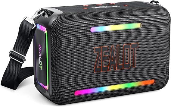 ZEALOT 120W RMS(150W Peak) Bluetooth Speaker, Portable Wireless Speakers IPX6 Waterproof Loud Bluetooth Subwoofer Speaker with LED Light, 40H Playtime, Custom EQ, Stereo TWS Pairing for Outdoor, Party
