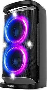 QxbJoy Portable Bluetooth Speaker: 160W Peak Powerful Loud Sound Deep Bass Wireless Boombox Large Subwoofer 15 Hours Battery Life Fast Charging with Led Light Show for Party Outdoor Camping Backyard