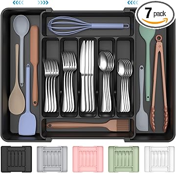 ukeetap Extra Large Expandable Silverware Organizer, BPA-Free Food-Safe Cutlery Flatware Organizer, Kitchen Utensil Drawer Organizer, Adjustable Silverware Holder for Spoons Forks Knives, Black