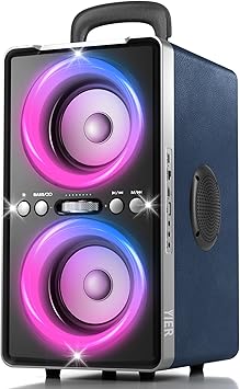 YIER Bluetooth Speaker, 240W Peak Loud Party Speaker with Big Bass, 20H Playtime, TWS, BT5.3, Large Portable Wireless Boom Box with LED Light for Outdoor Backyard Beach Home (Leather Blue)