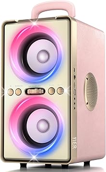 YIER Bluetooth Speaker, 240W Peak Loud Party Speaker with Big Bass, 20H Playtime, TWS, BT5.3, Large Portable Wireless Boom Box with LED Light for Outdoor Backyard Beach Home (Leather Pink)