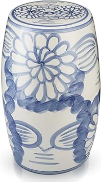 Novabright 17" Ceramic Garden Stool Blue and White Gardening Stool Decorative Chinoiserie Ceramic Drum Seat Castle Gardens Collection Chinese Small Table Bohemian for Indoor Outdoor Patio Living Room