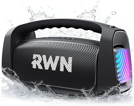RWN Outdoor Bluetooth Speaker: 160W Loud Sound, IP67 Waterproof with 24H Playtime, Fast Charge, Bass, TWS, Portable Wireless Speakers with Light Show for House, Party, Projector, Beach (Black)