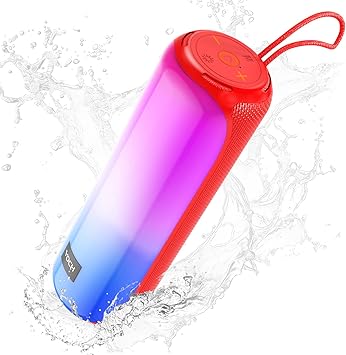 VOCH Bluetooth 5.3 Speaker with RGB Light, Portable Wireless Speaker with 20H Playtime, TWS Stereo Sound, IPX7 Waterproof, USB&TF Card Support, Loud Sound for Outdoor Camping Home Travel Party Red