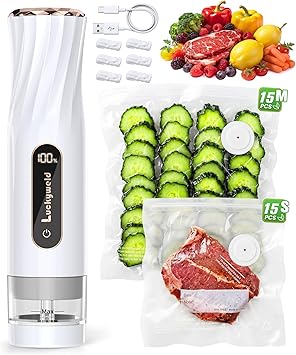 Compact Vacuum Sealer for Food: Powerful Handheld Vacuum Sealer Machine & 30 Reusable Vacuum Bags, With LED Display & Detachable Water Tank, Portable Food Sealer, Seal Meal Saver