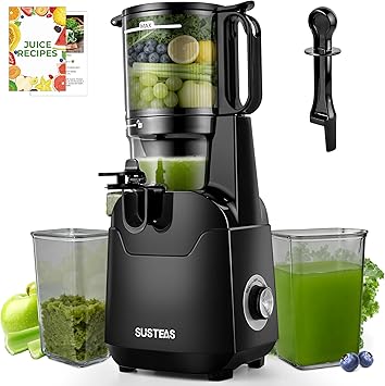 SUSTEAS Juicer Machines with 5.3" Extra Wide Chute,Cold Press Juicer for Whole Fruits & Vegetables, 64oz Capacity Juice Extractor 250W, Easy to Clean, High Juice Yield, Home Juicer, Premium Black