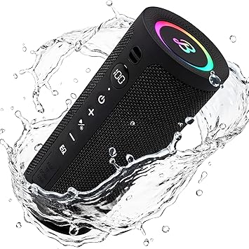 BassBloom Roar 3 Portable Bluetooth Speaker,20W Powerful Sound with JIKE Bass,IPX6 Waterproof,24H Playtime,Bluetooth 5.4,RGB Lights,Wireless TWS Pairing,Outdoor for Camping and Beach (Black)