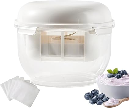 Greek Yogurt Strainer, 2QT Greek Yogurt Maker with Ultra-Fine Mesh Basket and 5 Psc Non-Woven Fabric, BPA-Free Strainer for Homemade Thick Greek Yogurt, Extra Large Capacity Container White(XL)