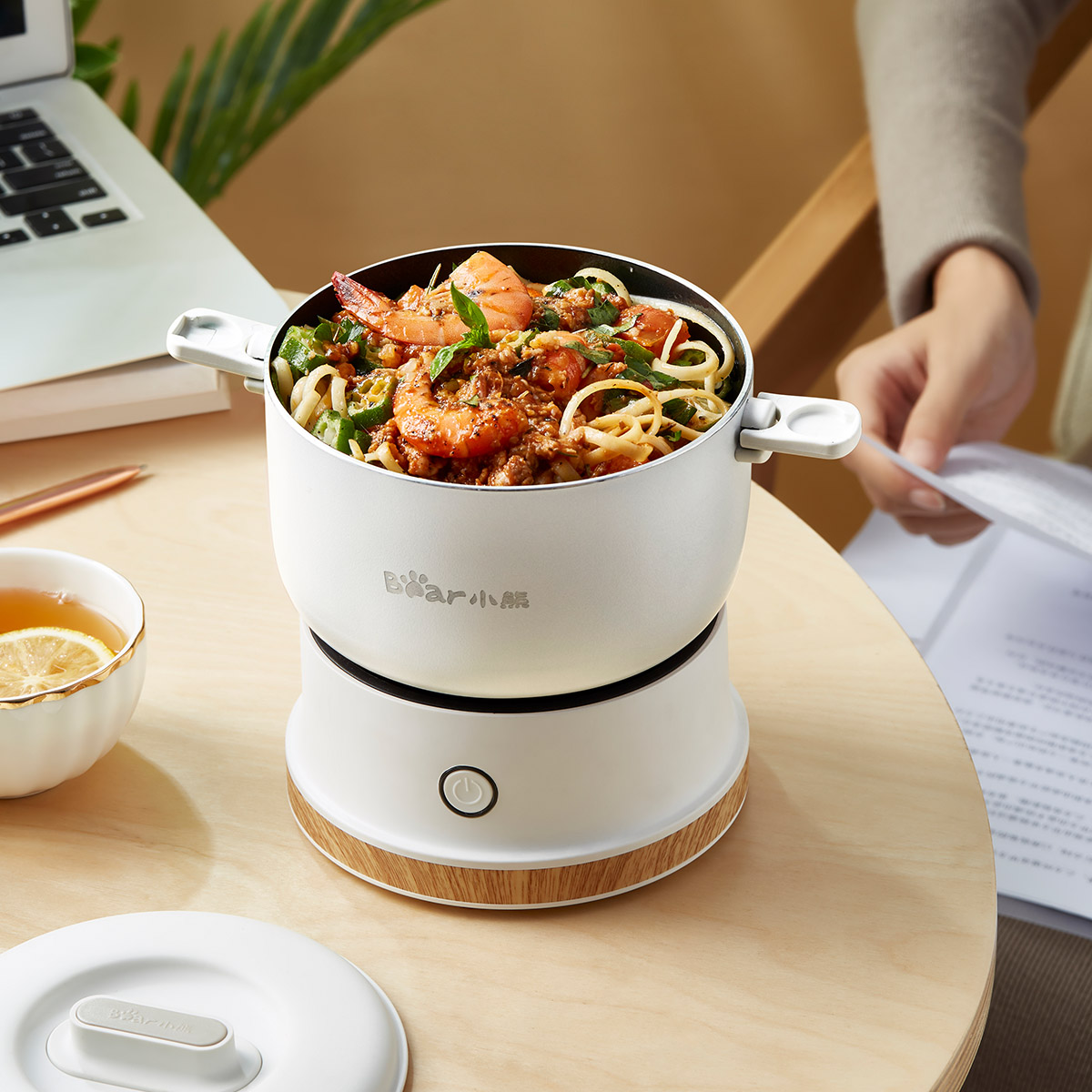 Bear 1.0L electric multi cooker travelling multi cooker multi-function electric cooker portable split ( DRG-C10D1) (Singapore 3-Pin Plug)